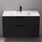 Wall Mounted Black Bathroom Vanity, Modern, 40